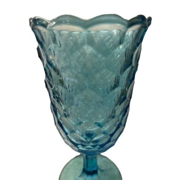 FASTORIA Vintage Blue Diamond Pattern Glass Goblet With Scalloped Rim- 8.5" Tall - Picture 7 of 10